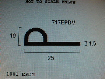 D section with long flat tail in tough nitrile rubber. 10mm X 25mm