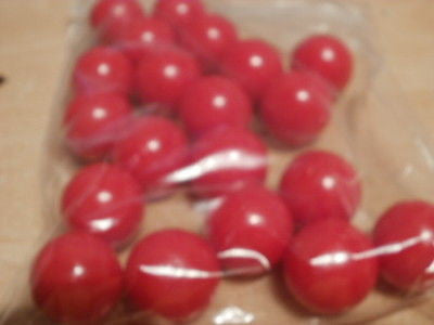 Solid hard plastic balls, in red, yellow, blue or green. Buy one colour or a mix! 19mm diameter.