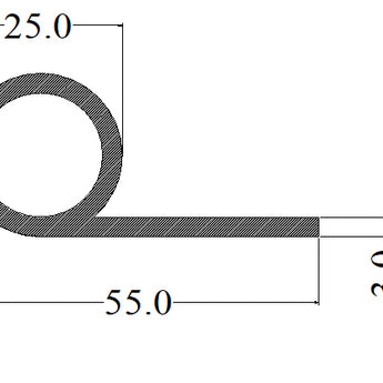 Silicone P Strip 25 mm Bubble - Door Seal - Heavy Duty - Black - 25 Metres