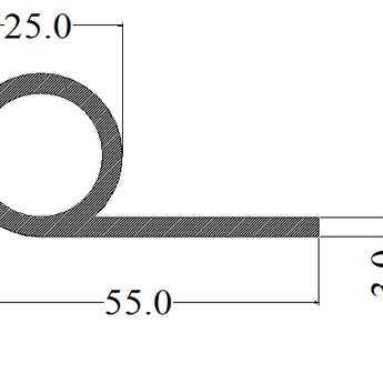 Silicone P Strip 25 mm Bubble - Door Seal - Heavy Duty - Black - 50 Metres