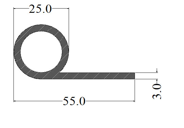 Silicone P Strip 25 mm Bubble - Door Seal - Heavy Duty - Black - 50 Metres