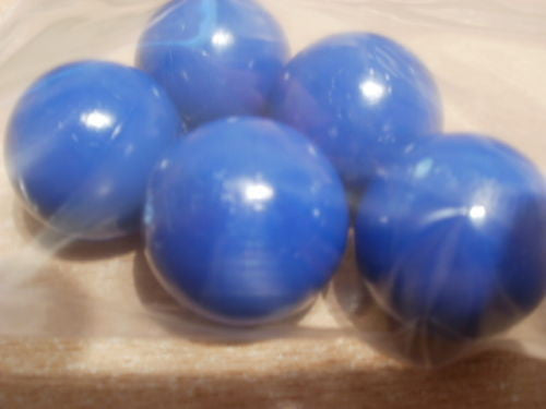 Blue 19mm diameter balls, solid PVC by Culley's. Games counters in schools.