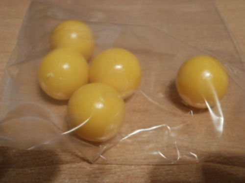Vivid bright yellow, 19mm diameter, solid balls. Games counters in schools.