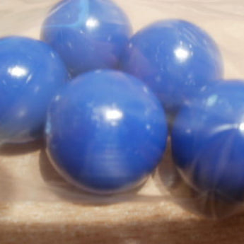 Blue 19mm diameter balls, solid PVC by Culley's. Games counters in schools.